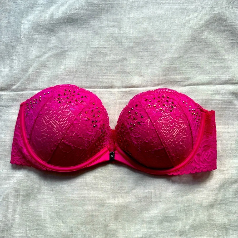 Victoria's Secret Hot Pink Push-up Strapless Bra 36 C 💖 - Picture 1 of 9